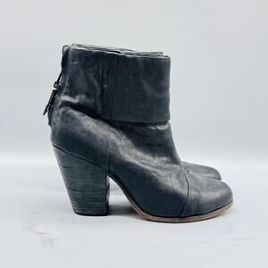 Rag & Bone Booties Womens 8.5 Black Leather Western Ankle Zip Newbury Block Heel